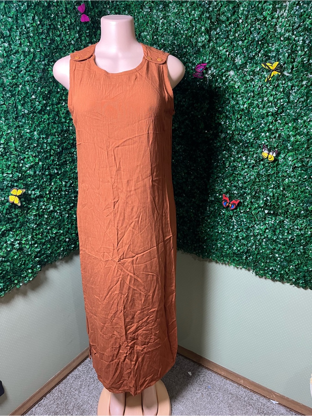 Sag Harbor Rust Sleeveless Maxi Dress with Shoulder Button Accents